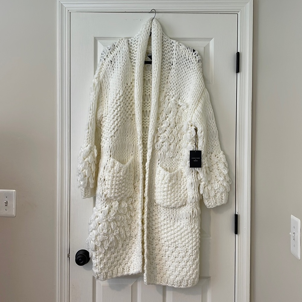Chrissy Teigen Cardigan Sweater in Cream with Front Patch Pockets